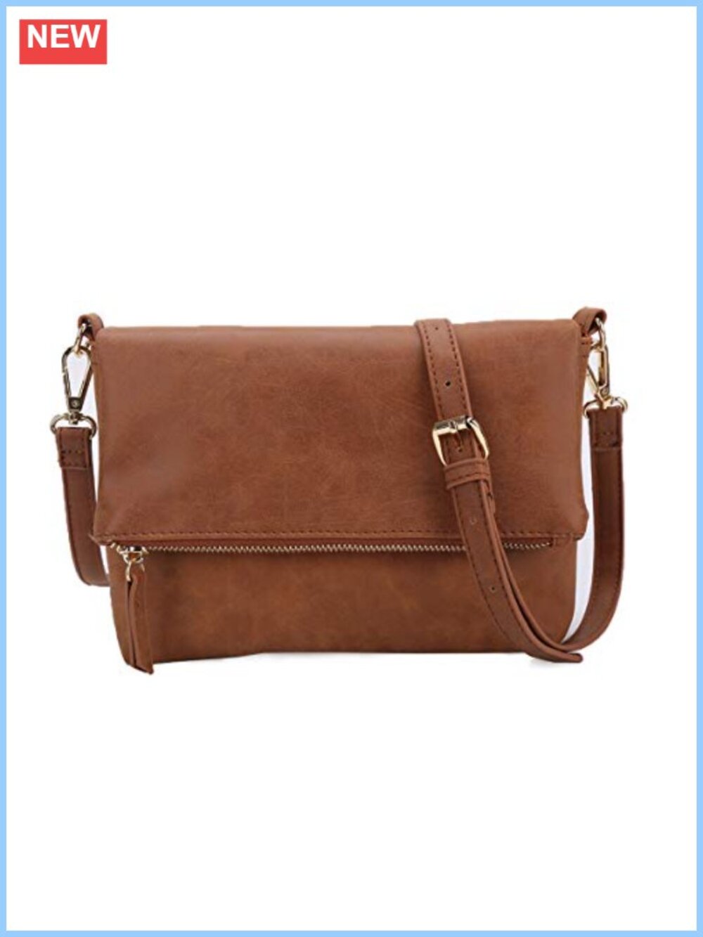 Vegan PU Leather Crossbody Bag Detachable Strap Adjustable Zip Purse